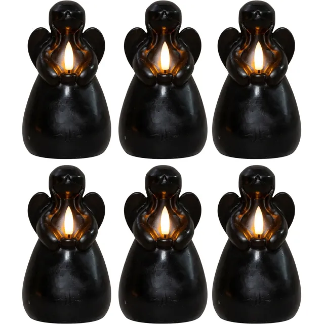 Anna's Collection LED kaars engel - 6x - zwart - 14 x 8 cm - met timer - op batterijen - kerst - kerstkaarsen