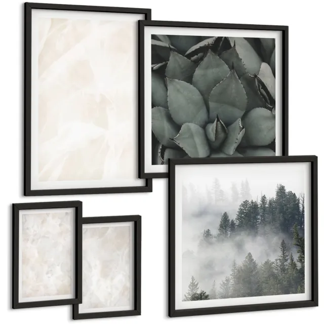 TULUP 4-Delige Schilderij Set - Pastelkleurige stenen structuren van wit marmer - 50 x 50 cm, 20 x 30 cm en 40 x 60 cm - Wanddecoratie - Woonkamer Decoratie - Moderne Wanddecoratie Zwarte lijst