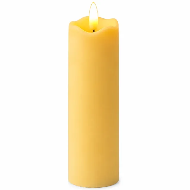SWGOTA led kaarsen 5 x 15 cm met warm licht en vlamvormige led, golvende bovenrand, 12 stuks per displaydoos Ivoorwit