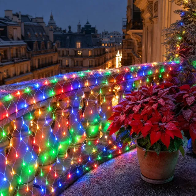 Froadp Lichternetz LED 6 X 4m Buiten En Binnen 8 Lichtmodi Lichterketting Netwerk Kleurrijk Lichterkettingnetwerk IP44 Waterdicht Met Steker Voor Kerstmis Halloween Bruiloft Feesttuin