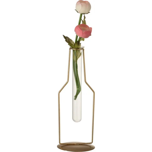 J-Line vaas 1 Tube Fles - metaal/glas - goud - small - 2 stuks - 26 cm hoog