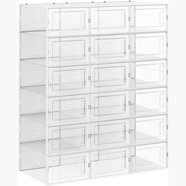 Housolution Schoenenbox Set 18 Delig Opbergdozen 33,3x23x14 Cm Transparant Stapelbaar Ontwerp Ruimtebesparend Geschikt Voor Schoenen Tot EU,5 Garderobe Hal Voorraadkast