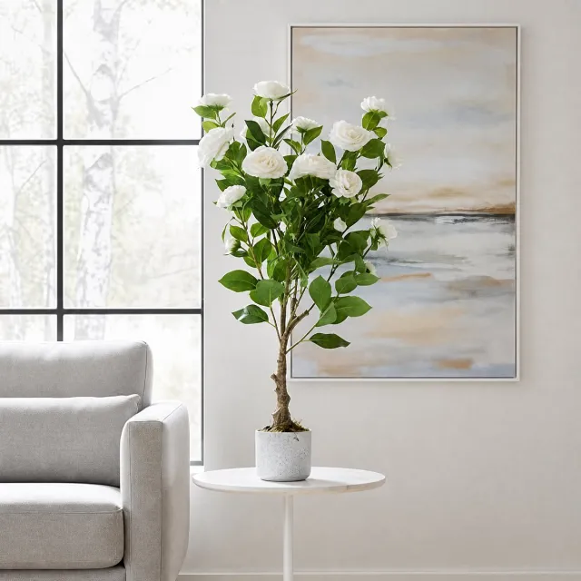 Triumpunpre Nep Camellia Planten 2 stuks - Cementen pot - Binnen en buiten geschikt