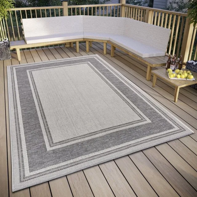 flycarpets Cast Buitenkleed Beige / Grijs - Vloerkleed Buiten - Laagpolig Tuinkleed, Tuintapijt, Buitentapijt - 76x150 cm