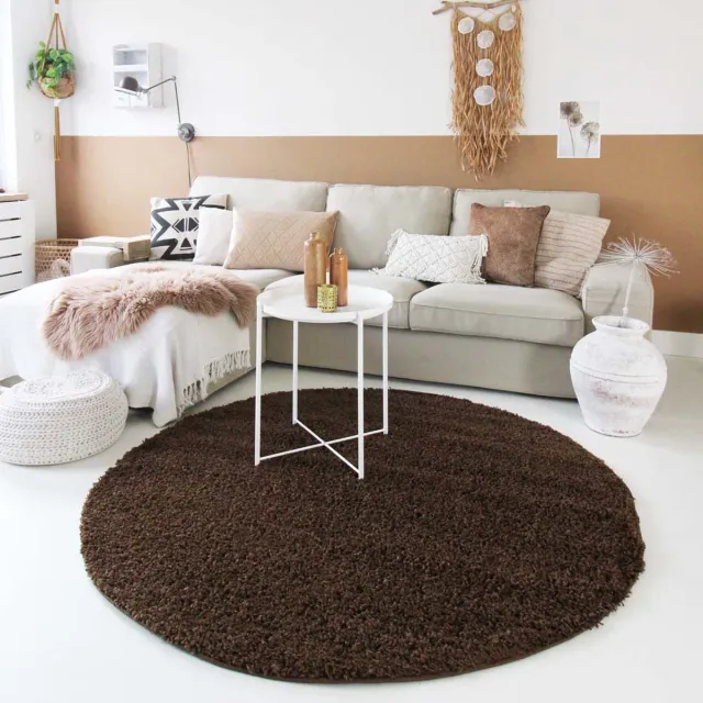 Tapeso Rond hoogpolig vloerkleed - Shaggy Trend bruin 80