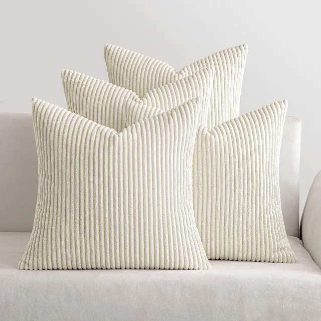 Miulee Set van 4 kussenslopen, corduroy, decoratieve kussensloop, bankkussen, sierkussen met verborgen ritssluiting, 50 x 50 cm, crème Wit