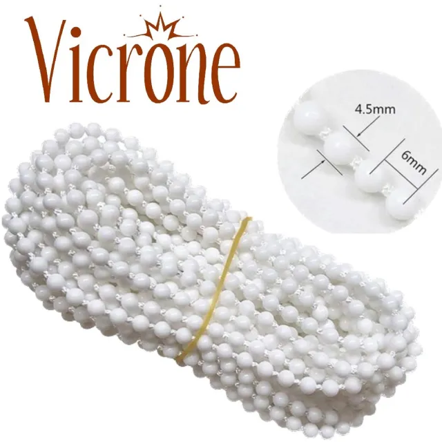 Vicrone Rolgordijn ketting 10 meter - 5 connectors - kleur wit - 4,5mm dik