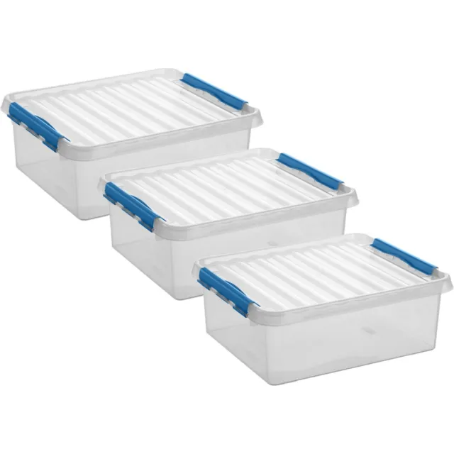 Sunware 4x stuks sunware q-line opberg box/opbergdoos - 25 liter - 50 x 40 x 18 cm - kunststof - opslagbox - transparant/blauw