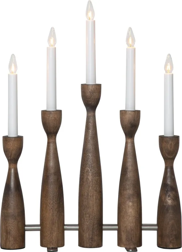 Star Trading kandelaar 'Midja', LED, 5-armig, hout in walnoot look bruin