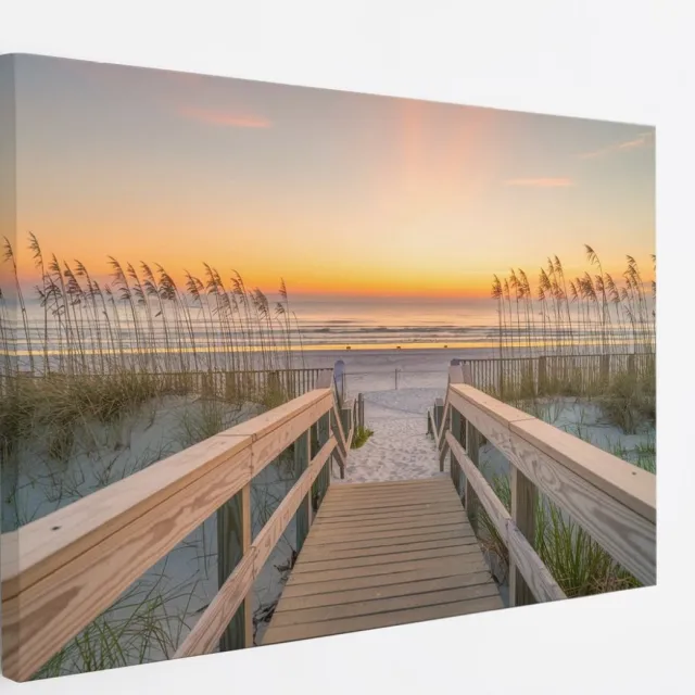 Saammp Canvas Schilderij - Brug naar het strand - Duinen - 90x60 - Foto op canvas - Wanddecoratie - muurdecoratie Woonkamer - Slaapkamer decoratie - Canvas Print Multicolor