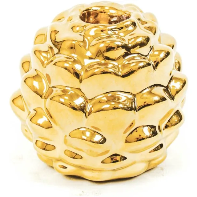 Housevitamin Dennenappel kandelaar - Goud - Porselein - 8x7cm