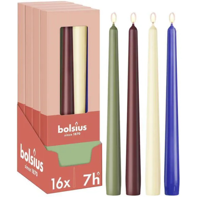 Bolsius dinerkaarsen (16 stuks) (7 branduren) multi