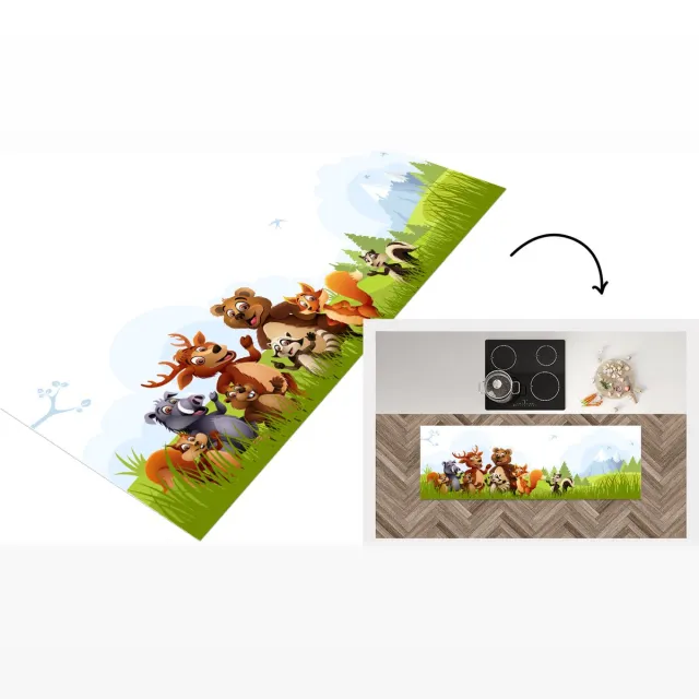 KitchenYeah Keukenloper - Loper keuken - Cartoon - Dieren - Bos - 180x60 cm - Keukenloper vinyl Multicolor