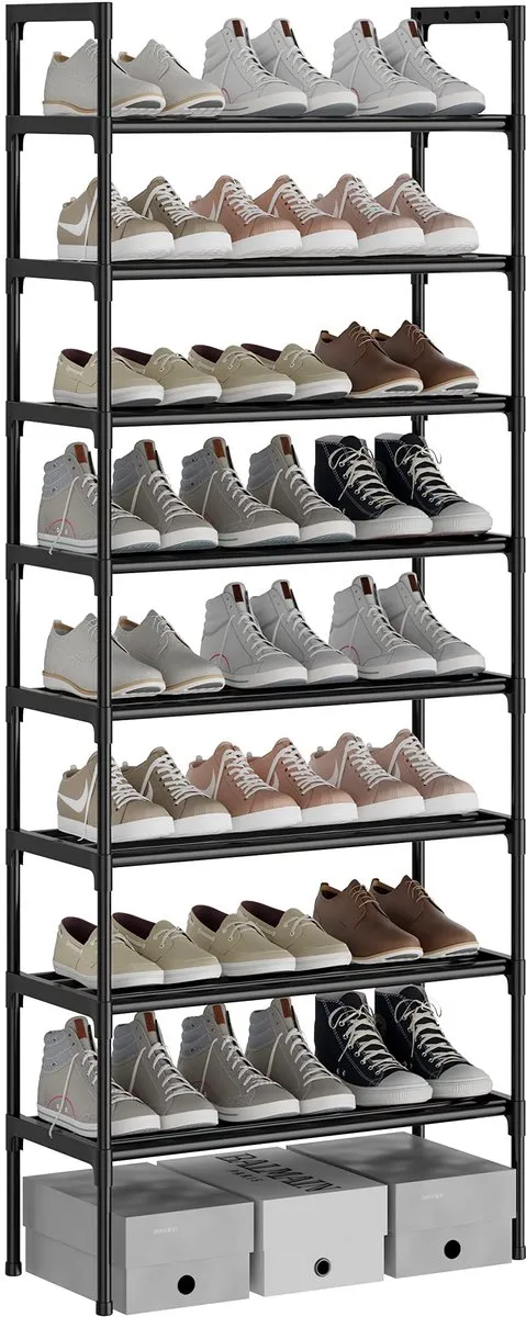 Ibenzoa Verstelbaar en stevig schoenenrek met 8 niveaus voor maximaal 24 paar schoenen zwart