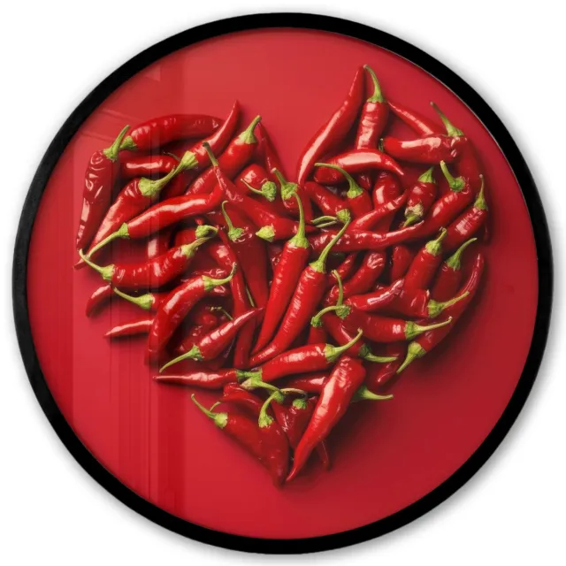 FrameYourWall Poster in lijst Rond - Fotolijst 40x40 cm - Posters - Pepers - Rood - Hart - Ronde posterlijst zwart - Decoratie - Wanddecoratie woonkamer - Muurdecoratie slaapkamer Pepers - Hart