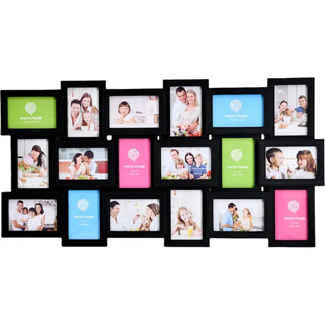Decopatent© Decopatent - XL Fotolijst Collage voor 18 Foto's van (10x15 & 15x10 Cm) - Fotolijsten - Fotolijstje met 18 fotokaders - 89 x 46 Cm - Zwart