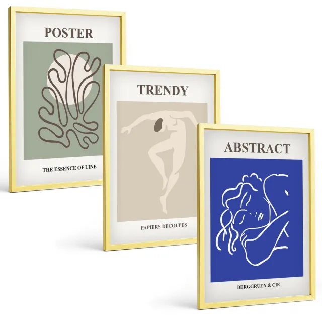 TULUP 4-Delige Schilderij Set - Pastelillustraties van Henri Matisse - 40 x 60 cm - Moderne Wanddecoratie - Slaapkamer - Stijlvolle Muurdecoratie Gouden lijst