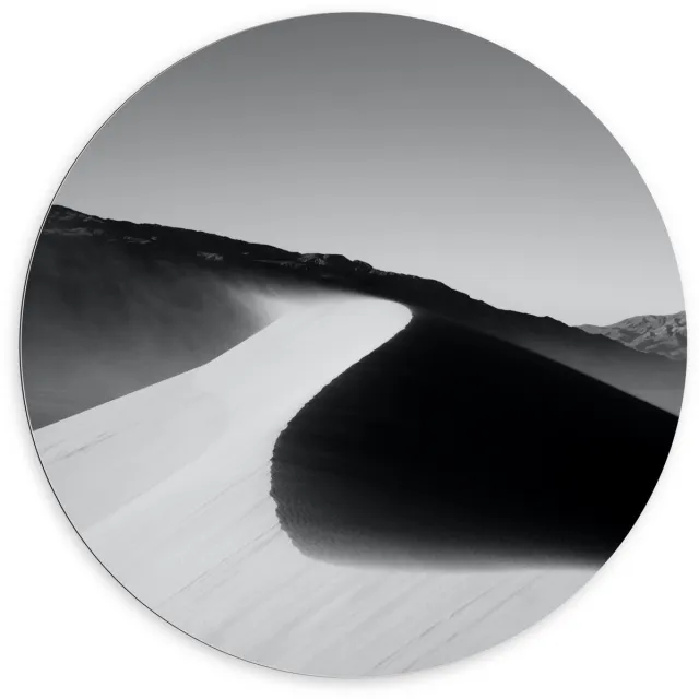 KuijsFotoprint Dibond Wandcirkel - Zandheuvels in de Woestijn (zwart/wit) - 100x100cm Foto op Aluminium Wandcirkel (met ophangsysteem)