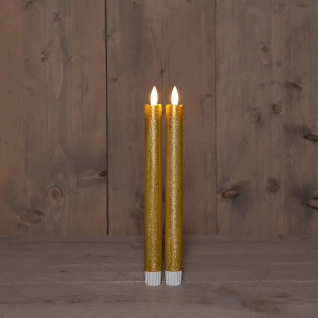 Annas Collection B.O. 2Pcs 3D Wick Gold Taper Candle kaars 23 cm Rustic Wax Remote A... geel