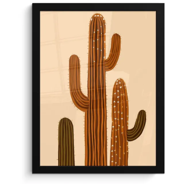 FrameYourWall Poster in lijst - Fotolijst 30x40 cm - Posters - Cactus - Woestijn - Zand - Bruin - Posterlijst zwart - Decoratie - Wanddecoratie woonkamer - Muurdecoratie slaapkamer