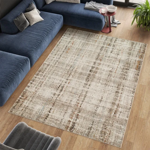 Tapiso Retro Vloerkleed Beige Gestreept Laagpolig Woonkamer Tapijt Beige 3