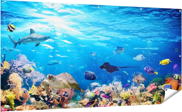 Gards Tuinposter Vissen met Koraalrif onder Water - 200x100 cm - Tuindoek - Tuindecoratie - Wanddecoratie buiten - Tuinschilderij Multikleur