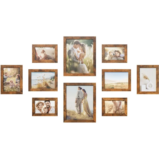 Songmics Fotolijst - Fotolijsten Set van 10 - Voor 2 Foto's 20x25 cm 4 Foto's 13x18 cm 4 Foto's 10x15 cm - Kunststof & MDF Vintagebruin