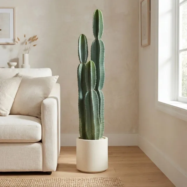 HAUSS SPOLE Kunstcactus Natuurgetrouw – 111 cm Hoog en 25 cm Diameter – Kunststof – Groen – met Decoratieve Pot – voor Woonkamer en Kantoor – zonder Water Geven