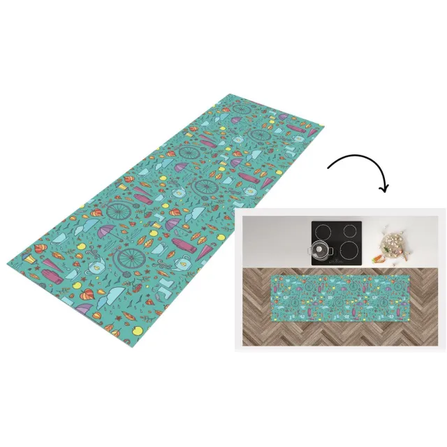 KitchenYeah Keukenloper - Loper keuken - Herfst - Patroon - Fiets - Regen - Keukenloper vinyl multicolor, foto 7