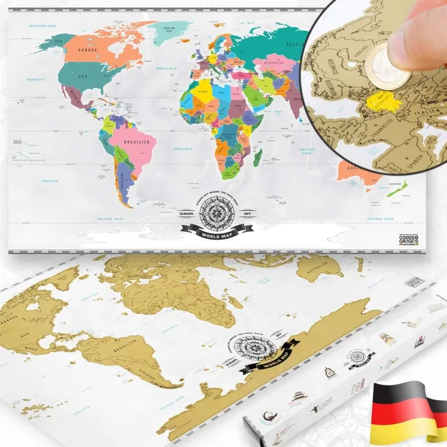 Duraxl Wereldkaart poster - Om te krassen - XXL 82 x 45 cm Veelkleurig