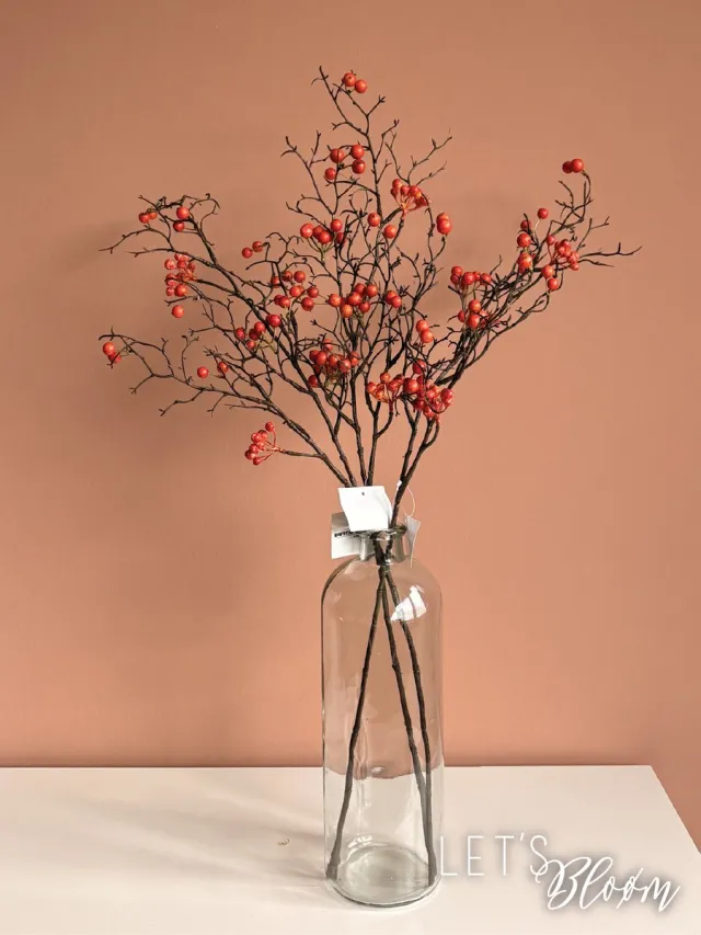 Let's Bloøm Kunsttak | Oranje bessen | Oranje bessentak |1, 3 of 5 stuks | Bessen | Kunstbloemen | Zijde bloemen | Herfst | Kerst | Kunstbloem | Decoratieve tak | 75 cm