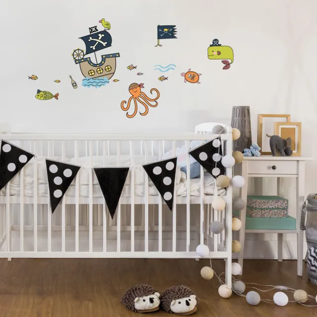 Ambiance Sticker Muurstickers - ZEEDIEREN EN PIRATEN - transparante zelfklevende achtergrond - 50x50cm Multi color