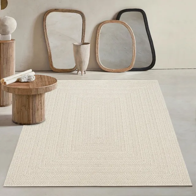 Mia´s Teppiche Mia’s Teppiche Soil – weerbestendig buitenkleed in jute-look, robuust & onderhoudsvriendelijk, crème 240 x 340 cm crème met visgraatpatroon