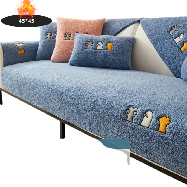 Bovista Bankhoes - Bankbeschermer - Stretch - Sofa Cover - Pluche - Blauw - Kussensloop 45x45