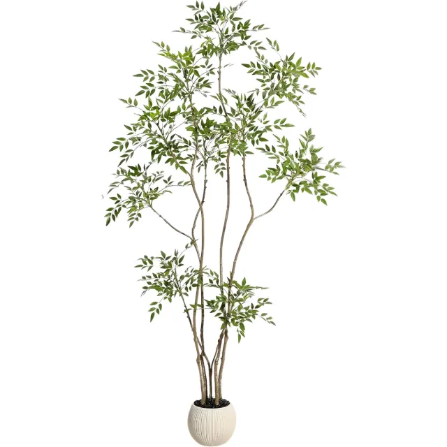 Happiq Kunstmatige Nandina Plant 210 cm - Faux Vloerplant in Pot - Groen