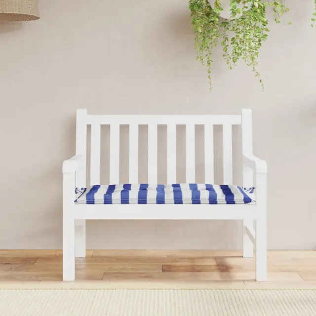 vidaXL Tuinbankkussen gestreept 110x50x7 cm stof wit en blauw Meerkleurig