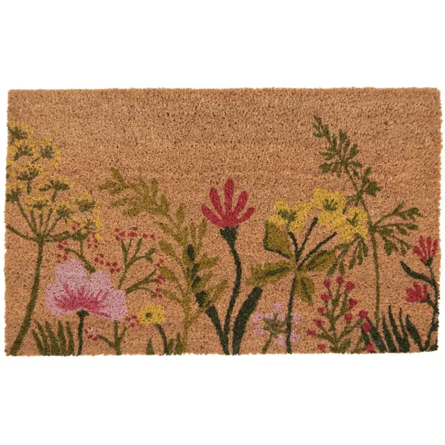 Clayre & Eef Deurmat 75x45 cm Bruin Kokos Bloemen