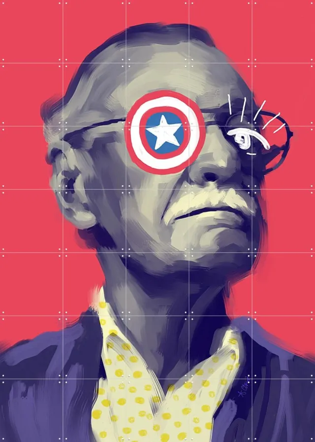 IXXI Stan Lee, Pop-art by Tadej - 100 x 140 cm - Grote wanddecoratie en posters - Kleurrijk, Pop art, Illustraties, Digitale Kunst, Speels, Woonkamer Rood