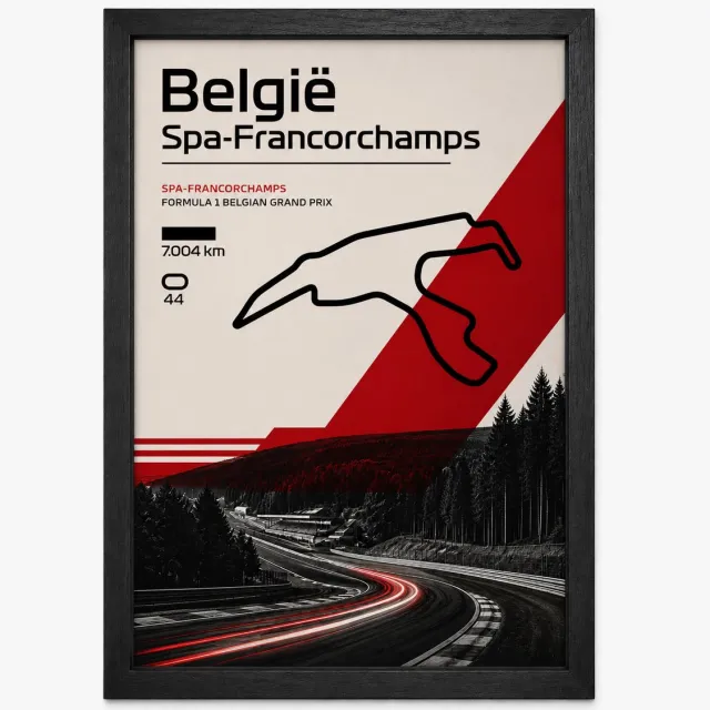 Joshimo Spa-Francorchamps Circuit Poster | Belgische Grand Prix | Formule 1 | Inclusief Zwarte A4 Lijst