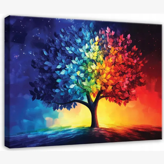 WALLARENA Canvas schilderij - 40x30 cm - Abstracte boom voor slaapkamer, woonkamer, keuken op doek multikleurig