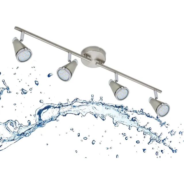 Trango 4-vlam badkamerlamp IP44 1009-42 badkamer plafondlamp in nikkel mat & chroom, ganglamp, toiletlamp, plafondlamp, plafondspot inclusief 4x 5 W GU10 LED lamp spots draaibaar 4-Vlams Nikkel mat
