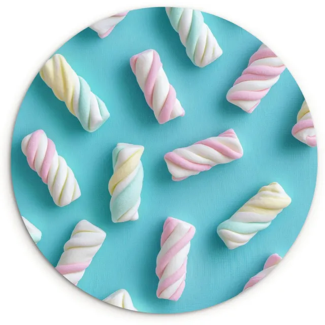 WallCircle Wandcirkel 60x60 cm - Muurcirkel Spekjes - Pastel - Snoep - Blauw - Muurdecoratie woonkamer - Wanddecoratie slaapkamer - Kamer decoratie accessoires - Ronde schilderijen