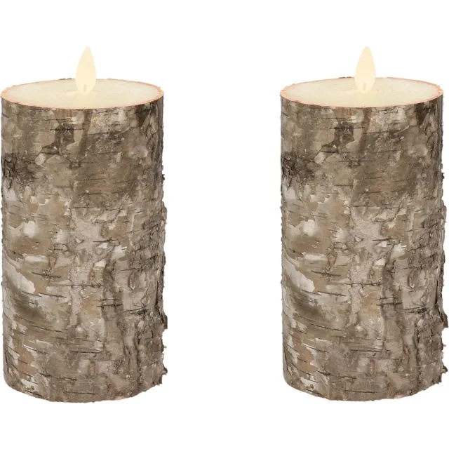 Anna's Collection 2x Bruine berkenhout kleur Led kaars / stompkaars 15 cm - Luxe kaarsen op batterijen met bewegende vlam