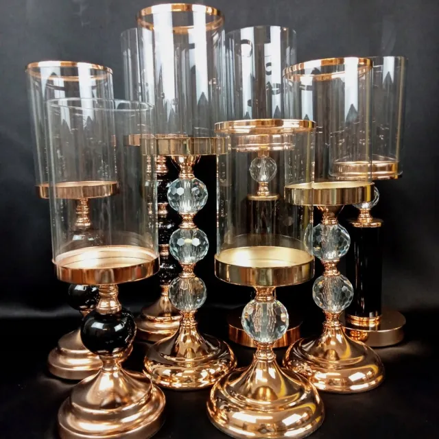 ArtPol Elegante Glazen Kandelaar op Zwart-Gouden Voet - 37,5 cm Zwart, Goud