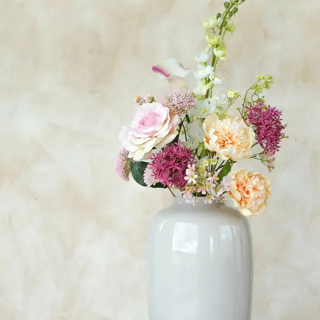 Fan of Flowers Seda - Zijden Boeket Bloemen - Kunstbloemen Veldboeket - Pastelpaars, Pastelroze & Frisgroen - 65 cm - Real-Touch Nepbloemen Licht Roze / Roze / Groen