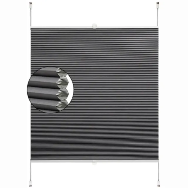 BukkitBow Verduisterend Plissé Gordijn met Honingraat - Thermisch - Zonder Boren - Grijs - 80x130cm