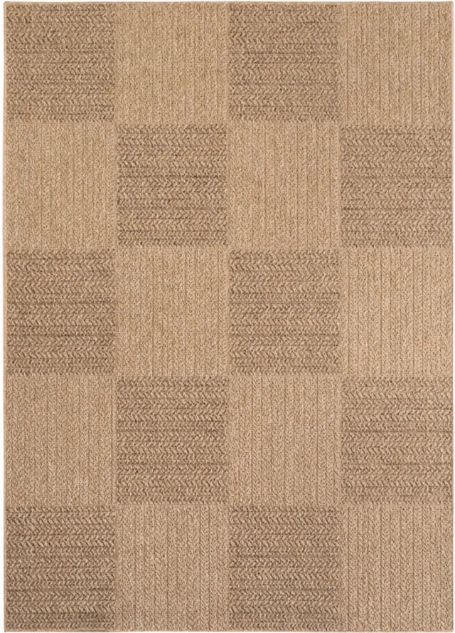 Ay yildiz Timber – Geblokt Beige met Sisal-Look – Binnen & Buiten Vloerkleed – Laagpolig