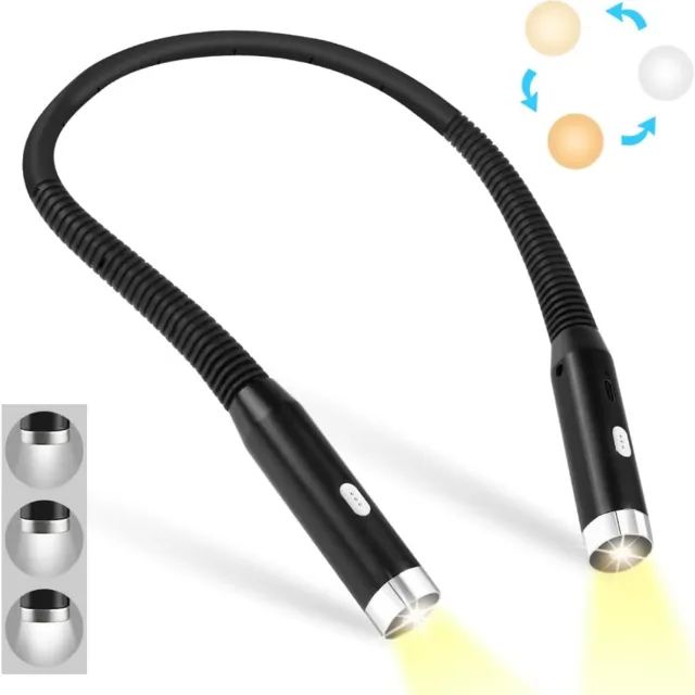 QIN® QIN®Nekleeslamp - Leeslampje voor Boek - Neklamp met 3 Lichtstanden - LED Verlicht - 3 Kleuren - Extra Licht - Zwart - 19cm x 13cm x 3cm