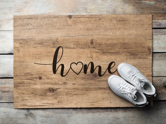Coloray Deurmat voor binnen - Bruin Design Deurmat - Hout Met Het Woord 'Home' Inloopmat Voordeur - Wasbare Deurmat - Deurmat Aan Huis - 60x40 cm Bruin - Hout Met Het Woord 'Home' Erop Geschreven