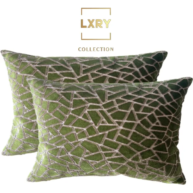 Zippi Design LXRY Zippi Design Cape Town LXRY set - velvet groen met grijs diepe print - Luxe handgemaakte designkussens met eenden veren vullingen - maten 2x 40x60 cm